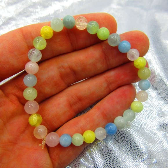 Aquamarine & Morganite 6mm Round 7" Stretchy Gemstone Bracelet - Picture 1 of 3